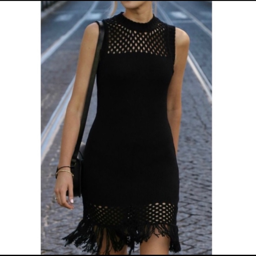 Amour Vert black sleeveless fringe knit dress S